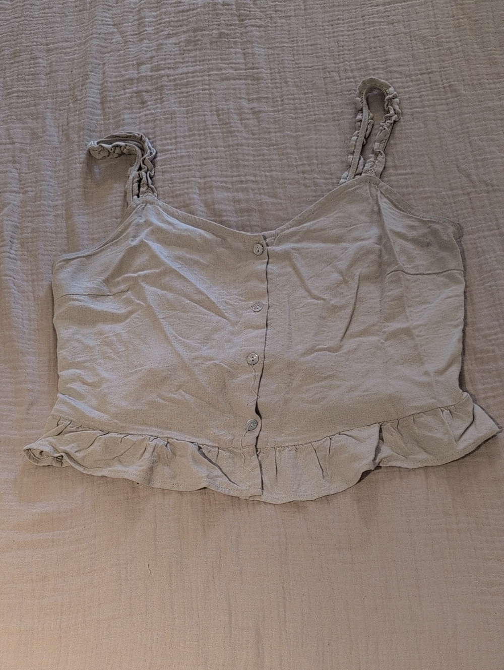 Button-Front Ruffle Hem Cami Tank - Cream